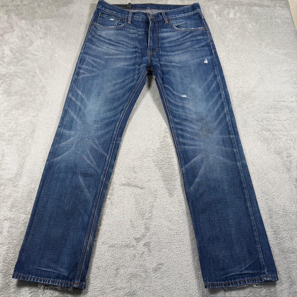 Armani Exchange Jeans Mens 32x30 Blue Med Wash Relaxed Straight Distressed